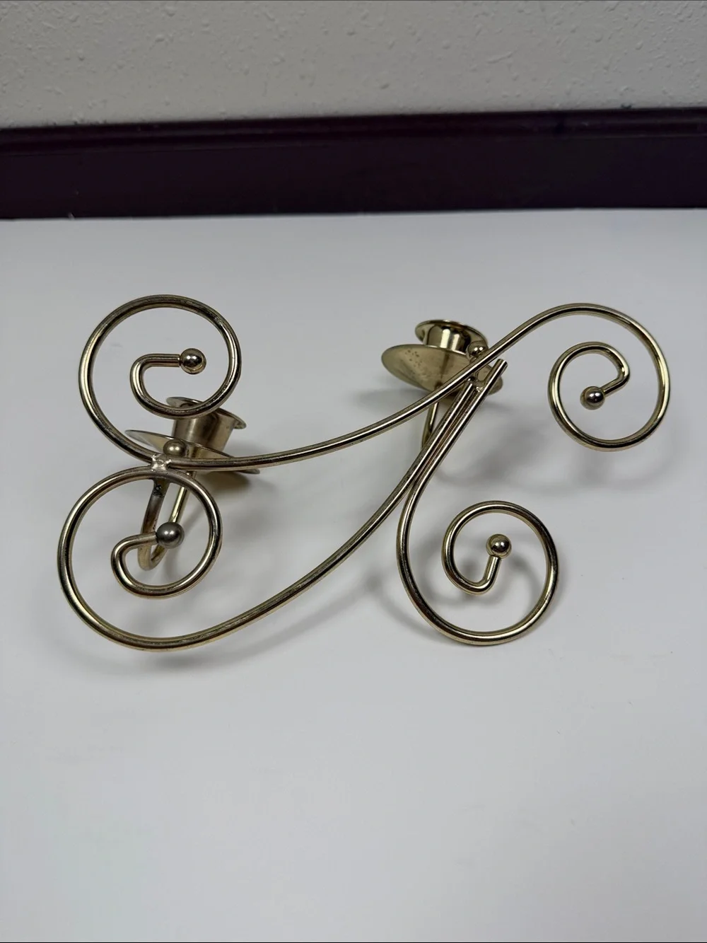 Vintage Gold Tone Wall Sconce Candle Holders Set of 2 Scroll Metal Taper Candle